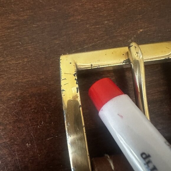 Polo Ralph Lauren Belt Mens 36/90 Brown Full Grain Leather Gold Buckle Stamped - Picture 9 of 9